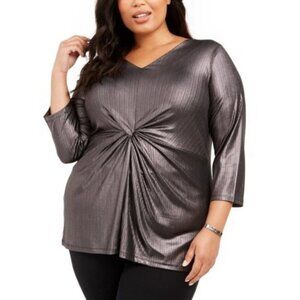 Alfani Women Plus Mod Shimmer Metallic Twist Top